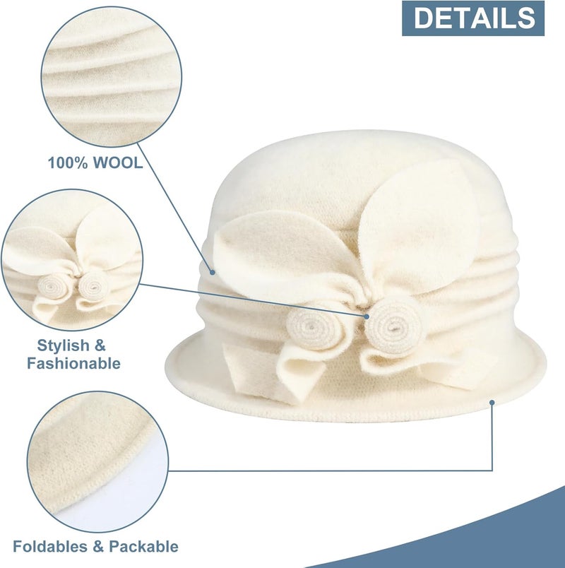 Sumolux Women Beret Hat French Vintage Floral Wool Dress Cloche Classic Winter Hat 1920s - Image 3
